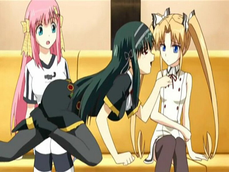 Three Anime Girls on Couch — Yellow, Playful