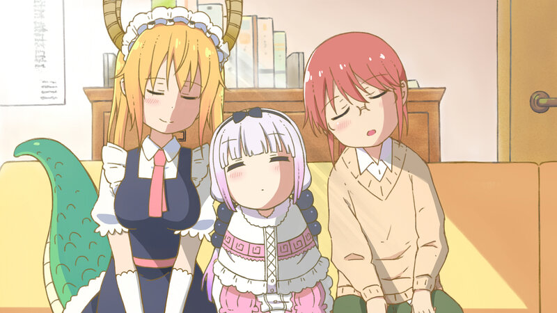 Three Anime Girls on Couch — Yellow