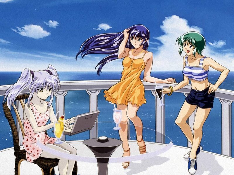 Three Anime Girls on Deck — Blue