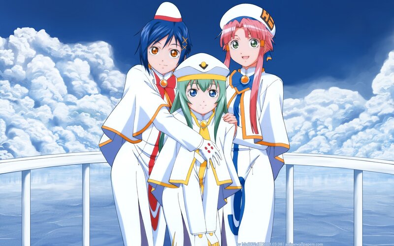Three Anime Girls on Deck — White