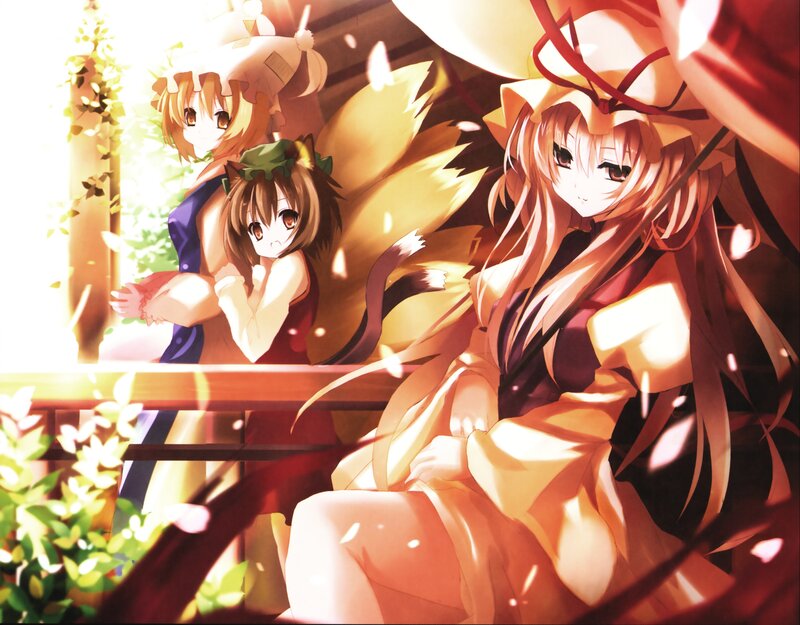 Three Anime Girls on Porch