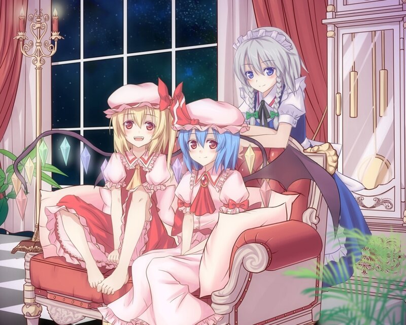 Three Anime Girls on Sofa
