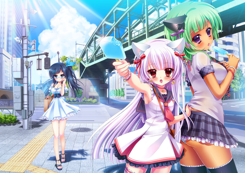 Three Anime Girls on Street