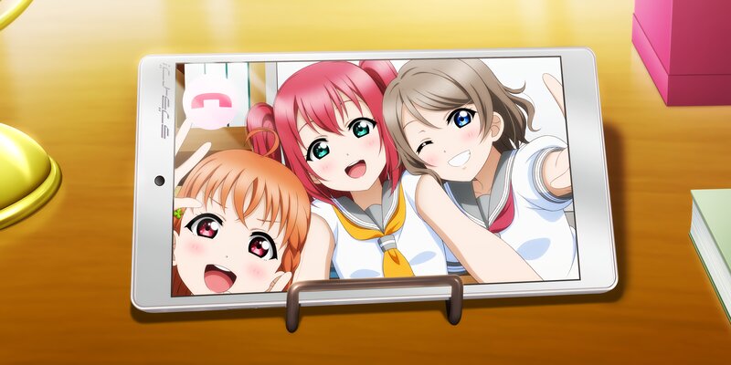 Three Anime Girls on Tablet