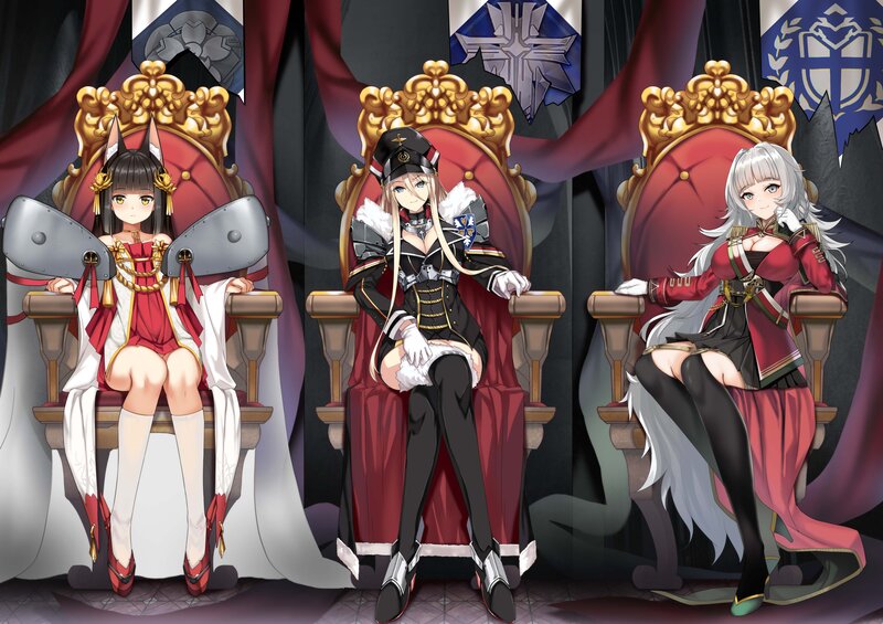 Three Anime Girls on Thrones