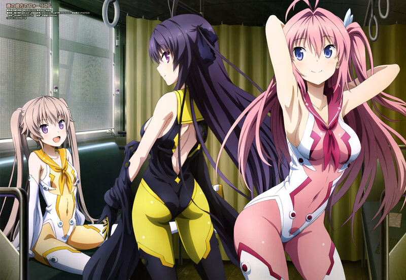 Three Anime Girls on Train