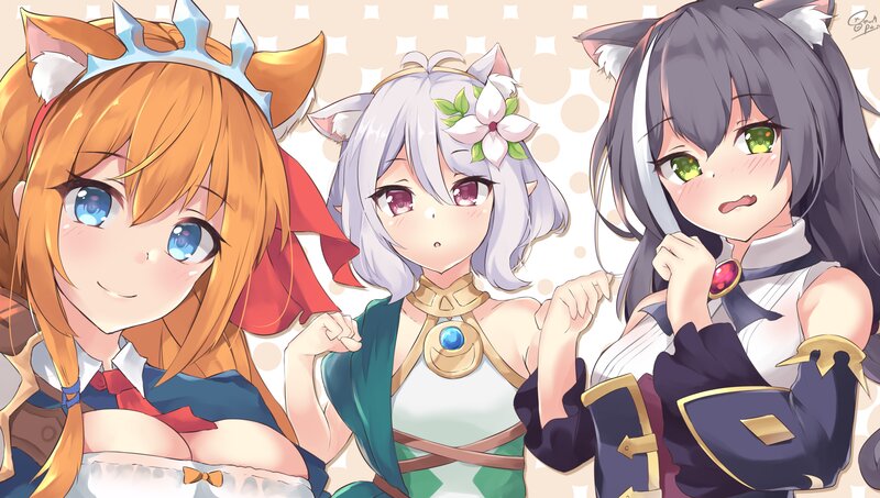 Three Anime Girls — Orange, Playful