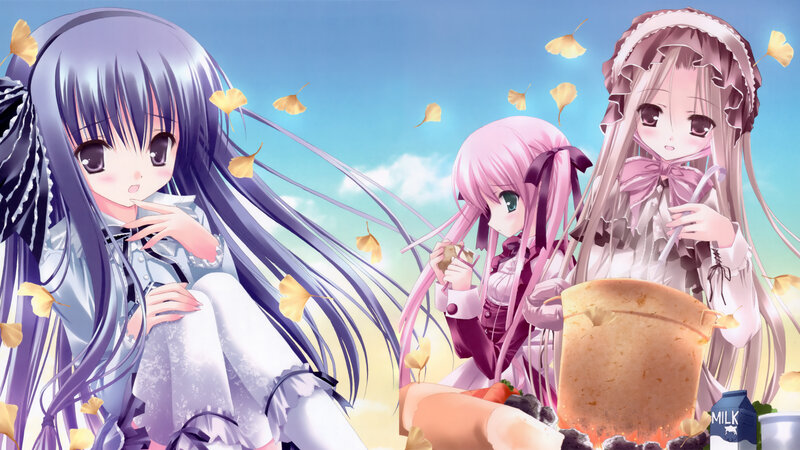 Three Anime Girls Outdoors — Blue