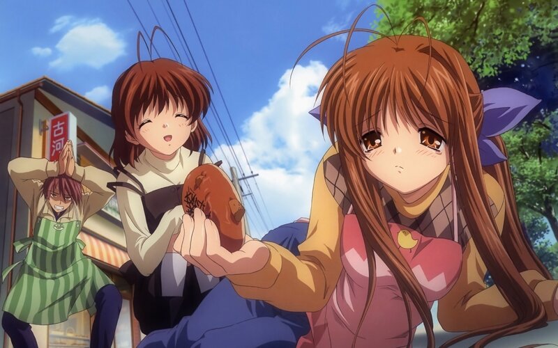 Three Anime Girls Outdoors — Brown