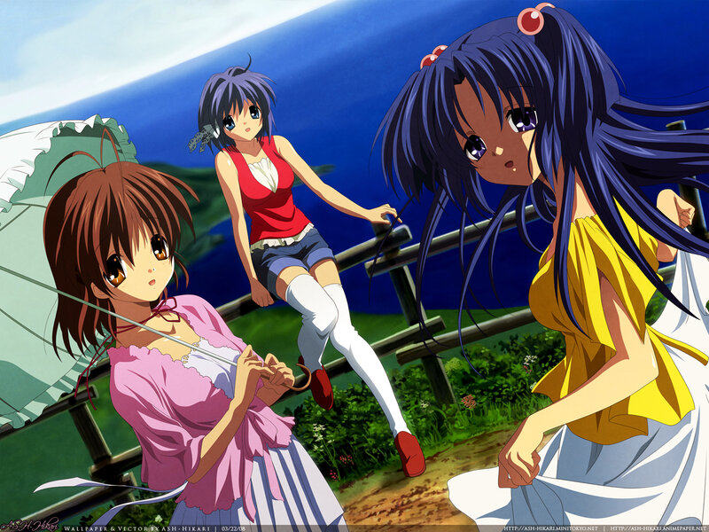 Three Anime Girls Outdoors