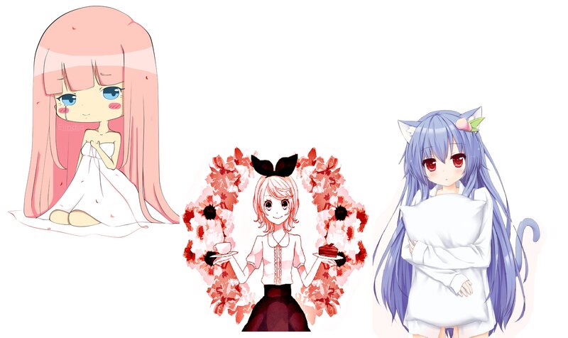 Three Anime Girls — Pink, Calm