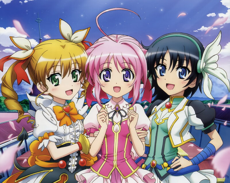 Three Anime Girls — Pink, Cheerful, Afternoon