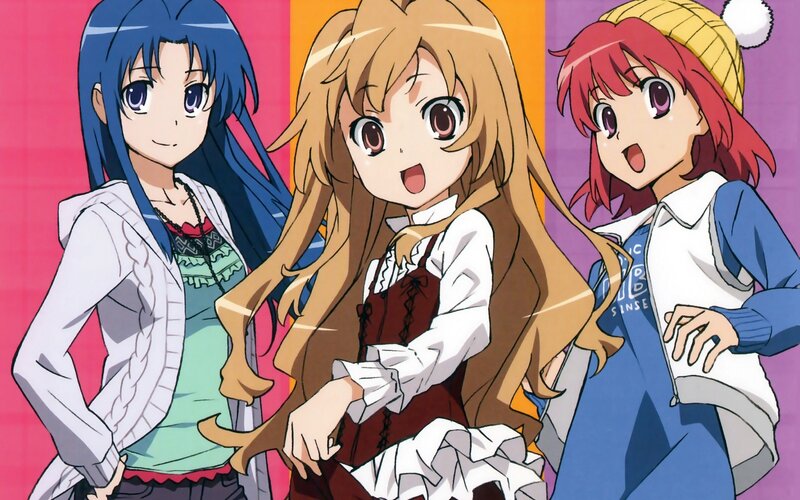 Three Anime Girls — Pink, Cheerful, Anime Characters, Colorful Background