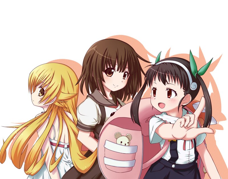 Three Anime Girls — Pink, Cheerful, Backpack