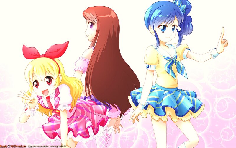 Three Anime Girls — Pink, Cheerful, Dresses, Bows