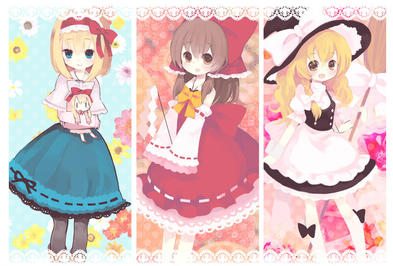 Three Anime Girls — Pink, Cheerful, Dresses