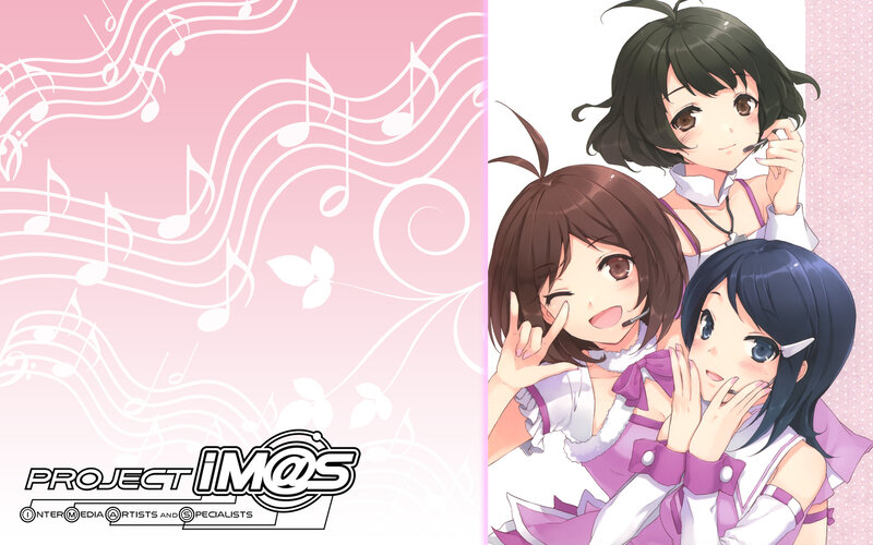 Three Anime Girls — Pink, Cheerful, Music Notes