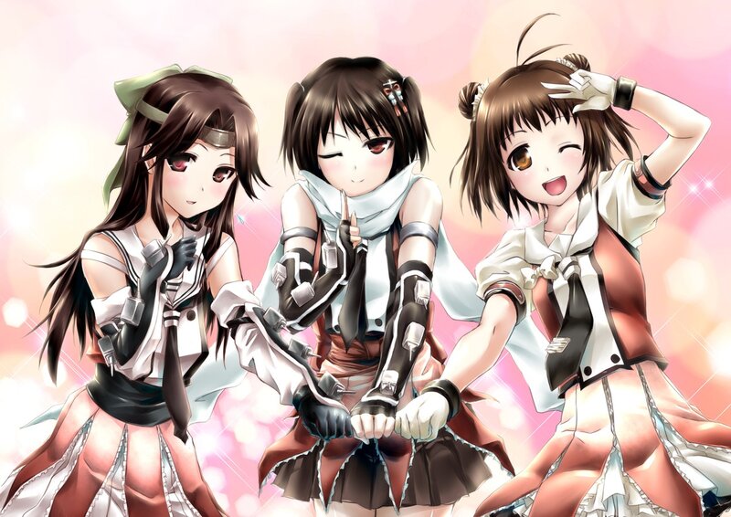 Three Anime Girls — Pink, Cheerful, Scarf