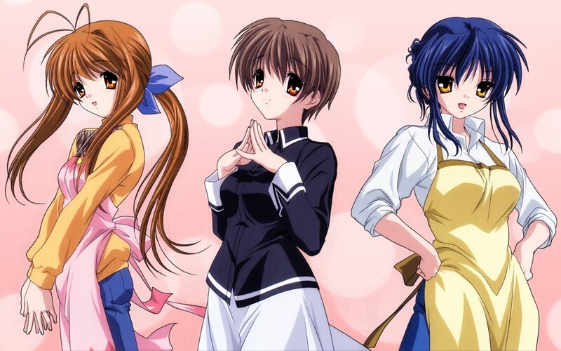 Three Anime Girls — Pink, Cheerful, School Uniform