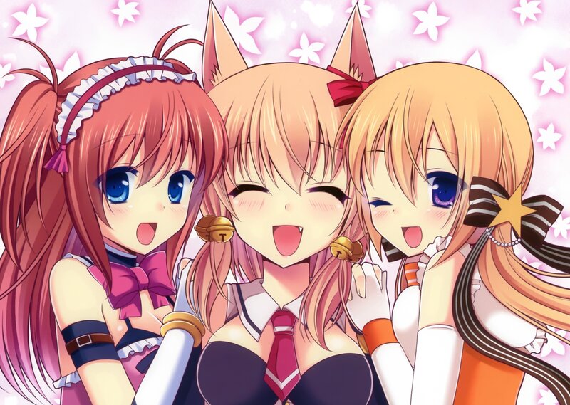 Three Anime Girls — Pink, Cheerful, Spring