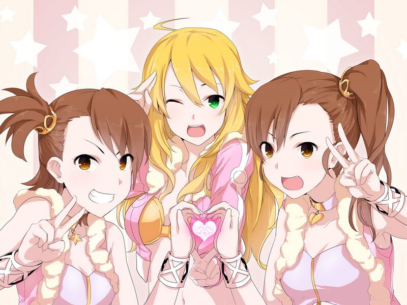 Three Anime Girls — Pink, Cheerful, Stars