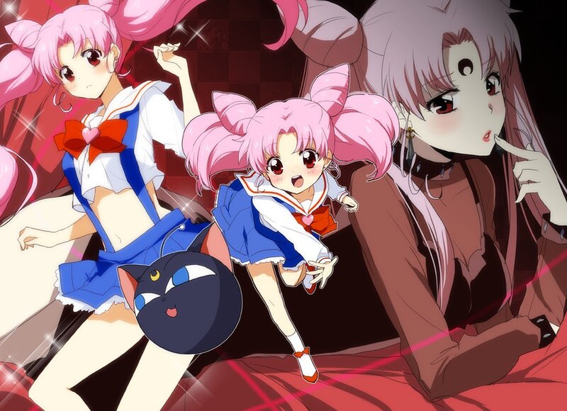 Three Anime Girls — Pink, Dramatic, Cat
