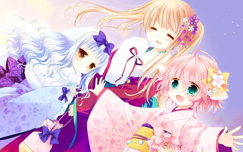 Three Anime Girls — Pink, Dreamy, Night