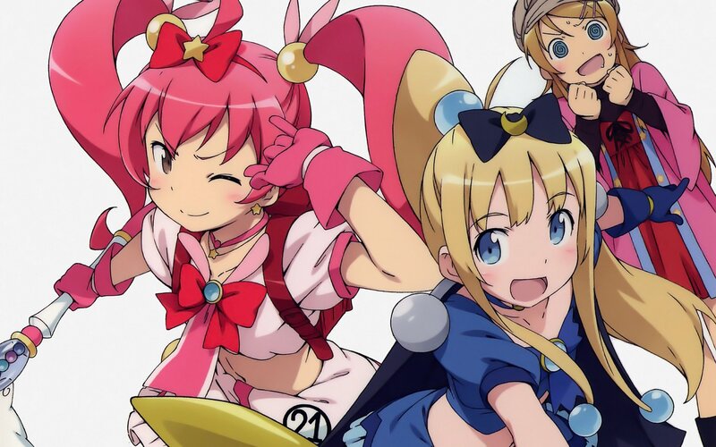 Three Anime Girls — Pink, Energetic, Magic Staff