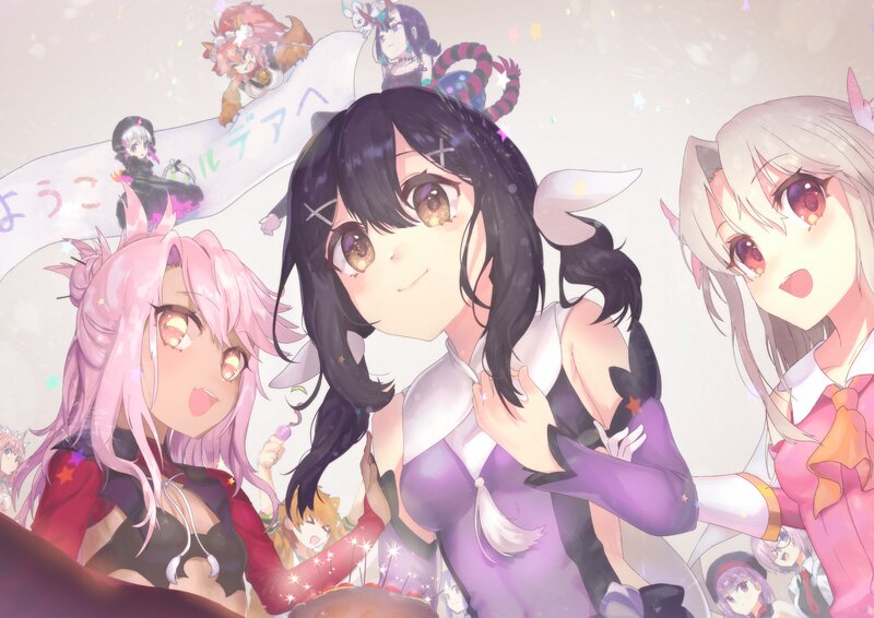 Three Anime Girls — Pink, Festive