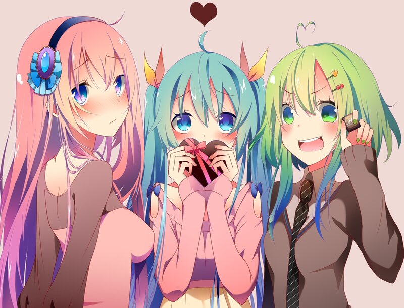 Three Anime Girls — Pink, Happy, Heart