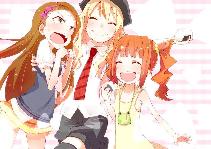 Three Anime Girls — Pink, Happy