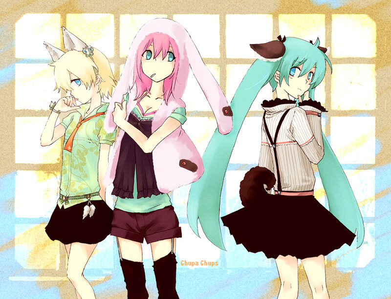 Three Anime Girls — Pink, Playful, Afternoon