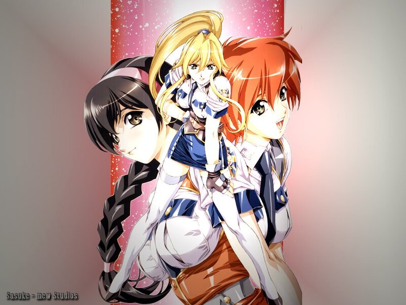 Three Anime Girls — Pink, Playful, Anime Characters, Military-style Uniforms