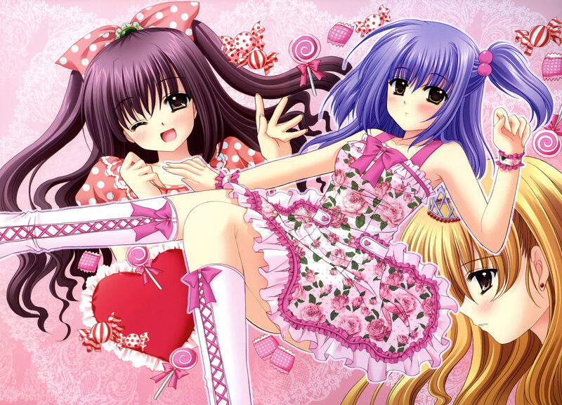 Three Anime Girls — Pink, Playful, Candy