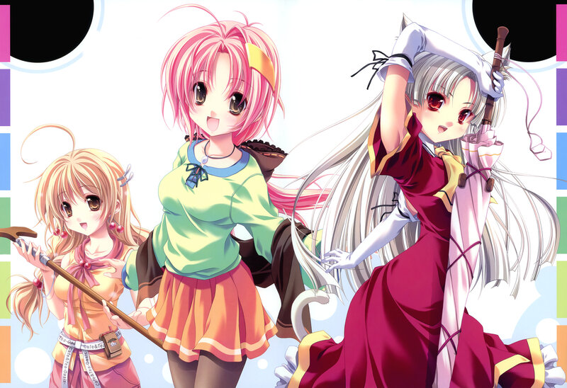 Three Anime Girls — Pink, Playful, Cat Ears