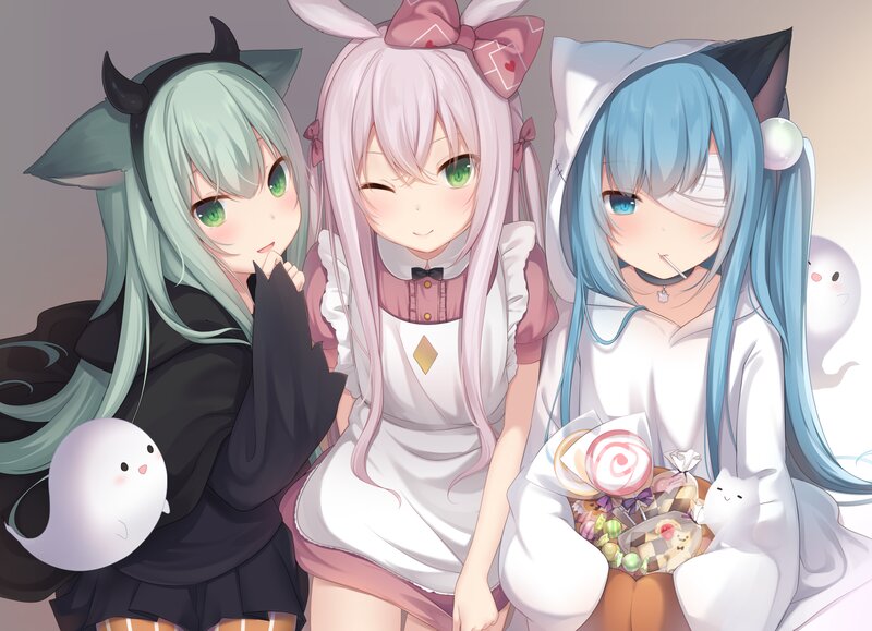 Three Anime Girls — Pink, Playful, Ghosts