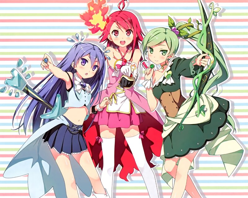 Three Anime Girls — Pink, Playful, Magic Wands
