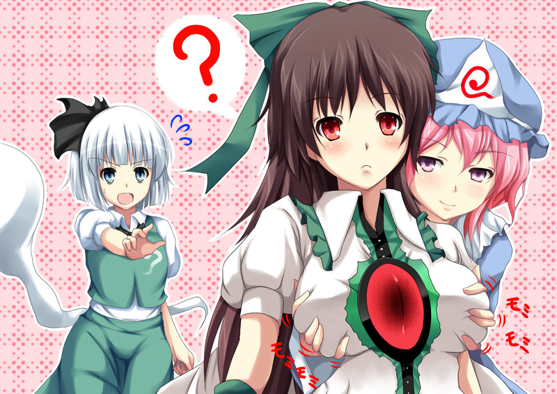 Three Anime Girls — Pink, Playful, Question Mark