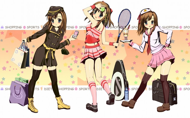 Three Anime Girls — Pink, Playful, Shopping Bags