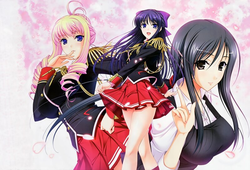 Three Anime Girls — Pink, Playful, Spring, School Uniforms