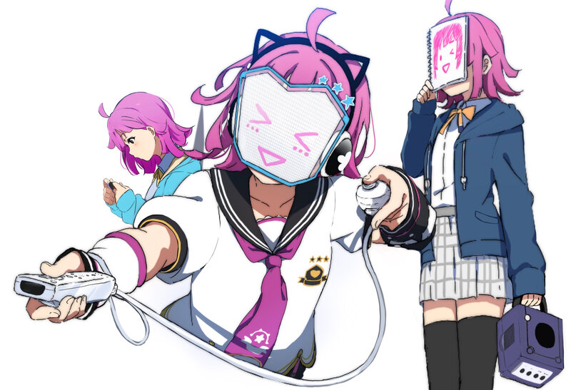 Three Anime Girls Playing Games — Pink