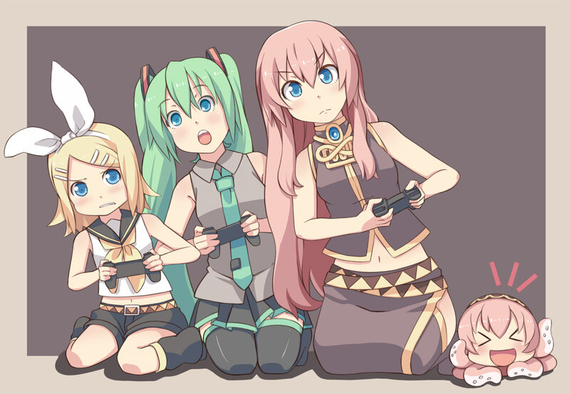 Three Anime Girls Playing Games