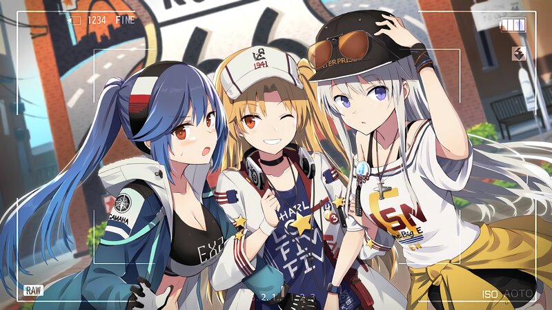 Three Anime Girls Posing — Blue, Casual