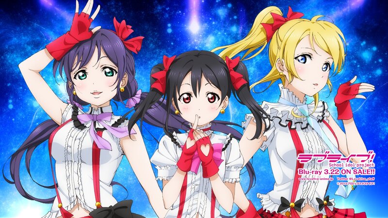 Three Anime Girls Posing — Blue, Energetic