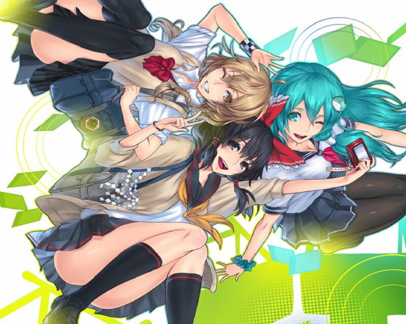 Three Anime Girls Posing — Cyan