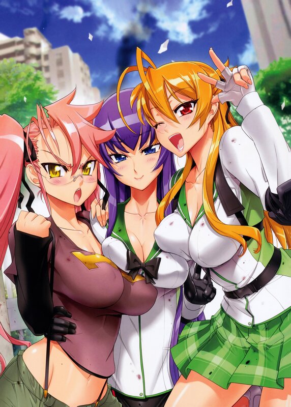 Three Anime Girls Posing — Green, Energetic