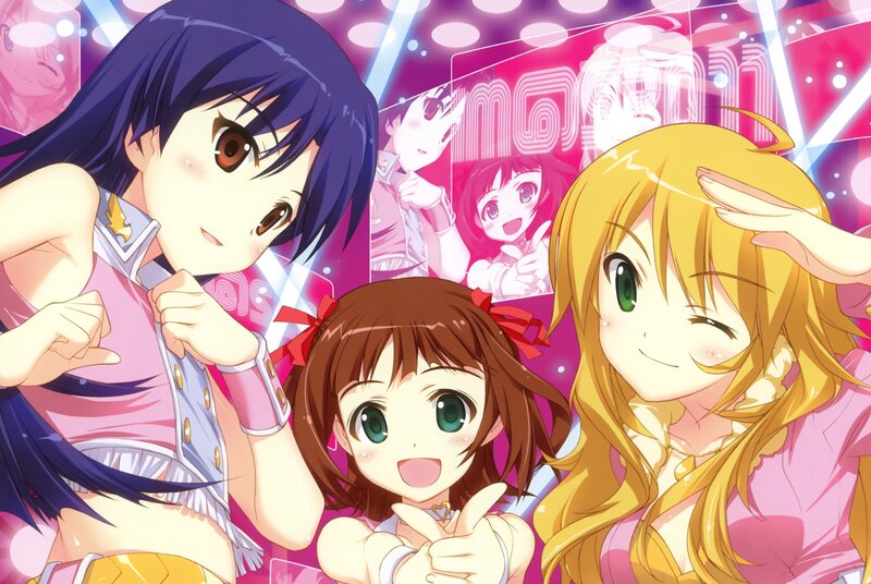 Three Anime Girls Posing — Pink, Energetic