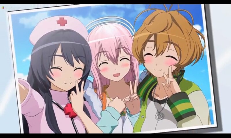 Three Anime Girls Posing — Pink, Happy, Afternoon