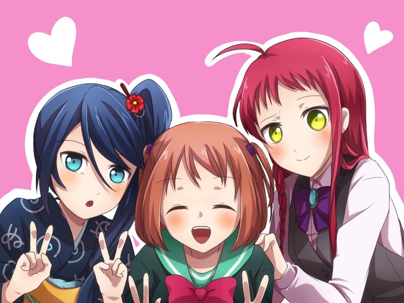 Three Anime Girls Posing — Pink, Happy