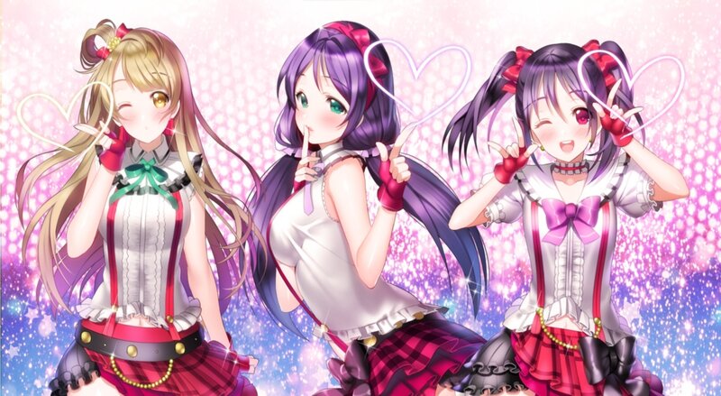 Three Anime Girls Posing — Pink, Playful